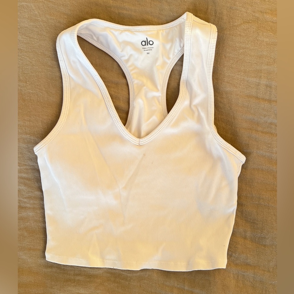 ALO Yoga White Ribbed Sports Bra